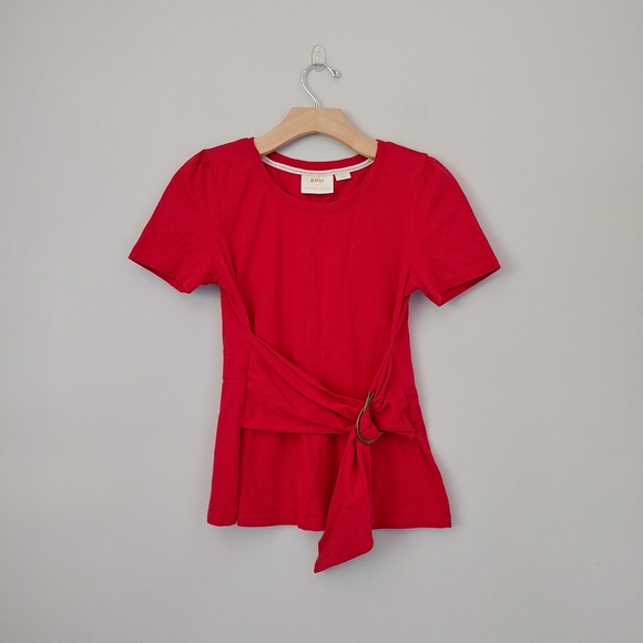 Anthropologie Maeve Dakota Short Sleeve T-Shirt Belted Wrap Top Red Small - Picture 4 of 16